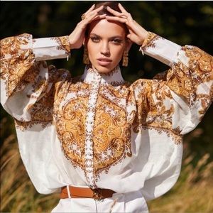 Zimmermann Ivory and Amber Patterned Blouse